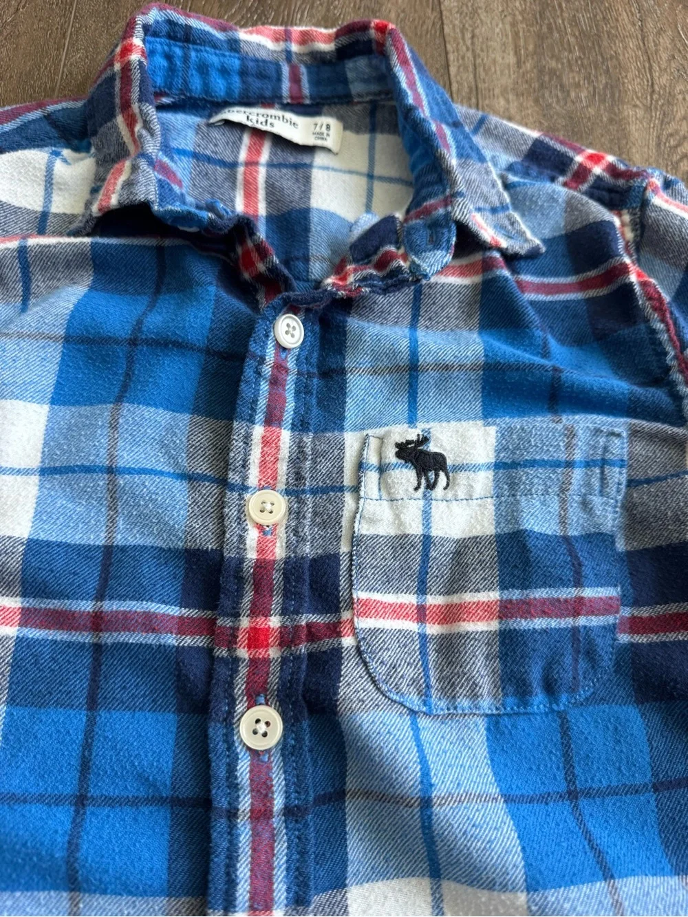 Abercrombie & Fitch Blue White Red Plaid Flannel Shirt Boys Size 7/8
